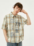 Letter Print Washed Tassels Short Sleeve