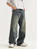 Retro Whiskered Distressed Wide Legs Loose Jeans