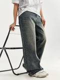 Retro Whiskered Distressed Wide Legs Loose Jeans