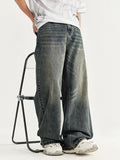 Retro Whiskered Distressed Wide Legs Loose Jeans