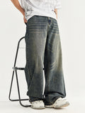 Retro Whiskered Distressed Wide Legs Loose Jeans