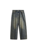 Retro Whiskered Distressed Wide Legs Loose Jeans