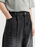 Mid-High Waist Washed Wide Leg Loose Jeans