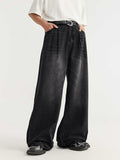 Mid-High Waist Washed Wide Leg Loose Jeans