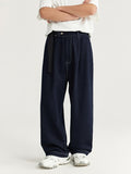 Topstitched Raw Color Wide Leg Loose Jeans