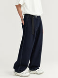 Topstitched Raw Color Wide Leg Loose Jeans