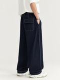 Topstitched Raw Color Wide Leg Loose Jeans