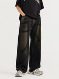 Hand-Painted Mud-Dyed Wide Legs Loose Jeans