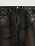 Hand-Painted Mud-Dyed Wide Legs Loose Jeans