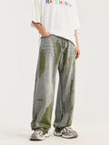 Contrast Color Hand Painted Wide Legs Loose Jeans