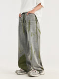 Contrast Color Hand Painted Wide Legs Loose Jeans