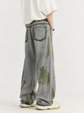 Contrast Color Hand Painted Wide Legs Loose Jeans