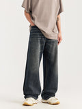 Retro Brushed Wide Legs Loose Jeans