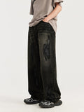 Retro Brushed Wide Legs Loose Jeans