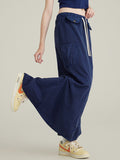 Vintage Washed Multi-Pocket Workwear Maxi Skirts