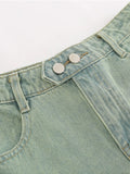 High Waist Hong Kong Style Retro Straight Leg Denim Shorts