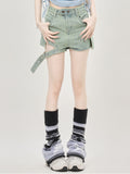 High Waist Hong Kong Style Retro Straight Leg Denim Shorts