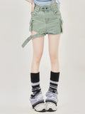 High Waist Hong Kong Style Retro Straight Leg Denim Shorts