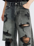 Distressed Wide Leg High Street Straight Loose Jeans