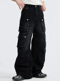 Retro Washed Distressed Multiple Pockets Cargo Jeans