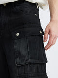 Retro Washed Distressed Multiple Pockets Cargo Jeans