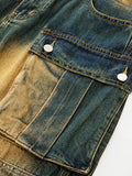 Retro Washed Distressed Multiple Pockets Cargo Jeans