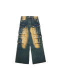 Retro Washed Distressed Multiple Pockets Cargo Jeans