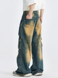 Retro Washed Distressed Multiple Pockets Cargo Jeans