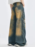 Retro Washed Distressed Multiple Pockets Cargo Jeans