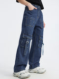 Multi-Pocket American Workwear Washed Loose Cargo Jeans