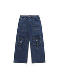 Multi-Pocket American Workwear Washed Loose Cargo Jeans