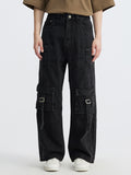 Multi-Pocket American Workwear Washed Loose Cargo Jeans