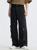 Multi-Pocket American Workwear Washed Loose Cargo Jeans