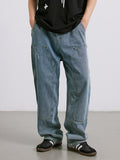 Washed Distressed Straight Loose Jeans