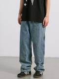 Washed Distressed Straight Loose Jeans