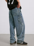 Washed Distressed Straight Loose Jeans