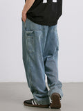 Washed Distressed Straight Loose Jeans