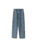 Washed Distressed Straight Loose Jeans