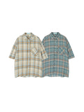 Stand Collar Plaid Short Sleeves Short Sleeve