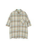 Stand Collar Plaid Short Sleeves Short Sleeve