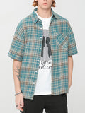 Stand Collar Plaid Short Sleeves Short Sleeve