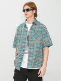 Stand Collar Plaid Short Sleeves Short Sleeve