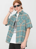 Stand Collar Plaid Short Sleeves Short Sleeve