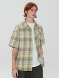 Stand Collar Plaid Short Sleeves Short Sleeve