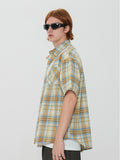 Stand Collar Plaid Short Sleeves Short Sleeve