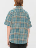 Stand Collar Plaid Short Sleeves Short Sleeve