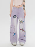 Gerade geschnittene Cargo-Jeans mit Graffiti-Print