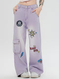 Graffiti Print Straight Cargo Jeans