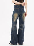 Design Washed Dark Blue Boyfriend Jeans