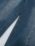 Gerade Retro-Nieten-Jeans mit weiter Passform